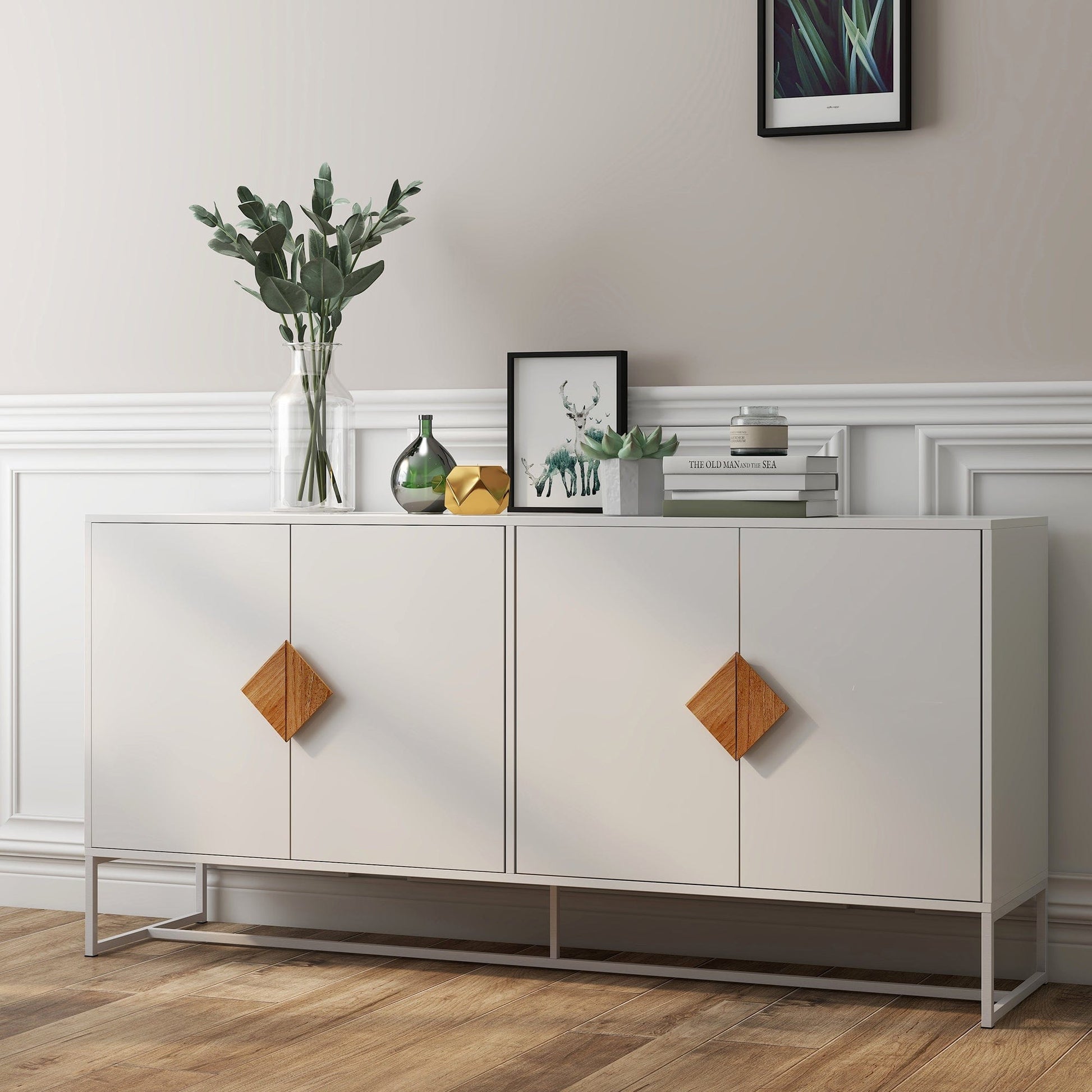 1st Choice Furniture Direct Sideboard 1st Choice White Double Storage Solid Wood Sideboard with 4 Doors