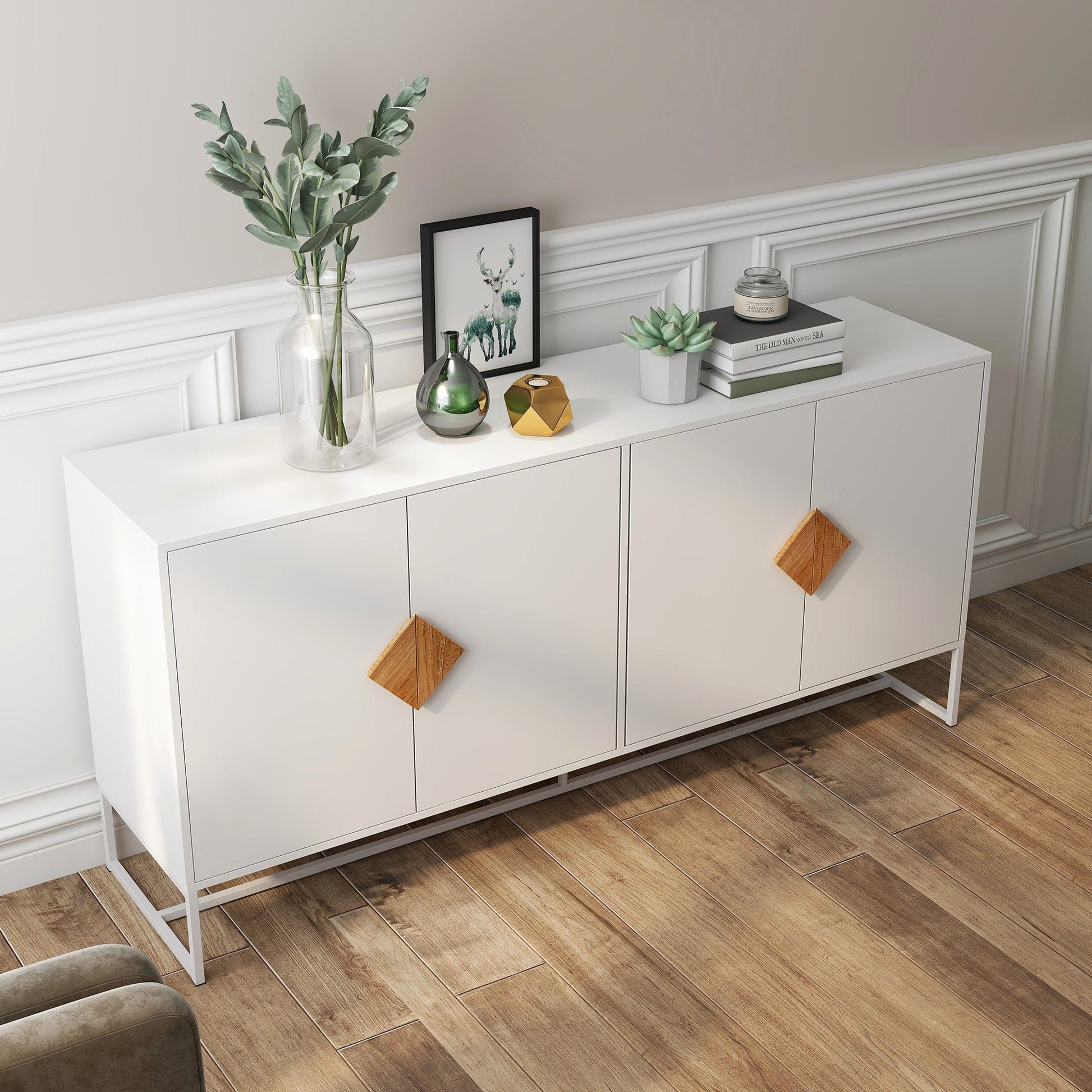1st Choice Furniture Direct Sideboard 1st Choice White Double Storage Solid Wood Sideboard with 4 Doors