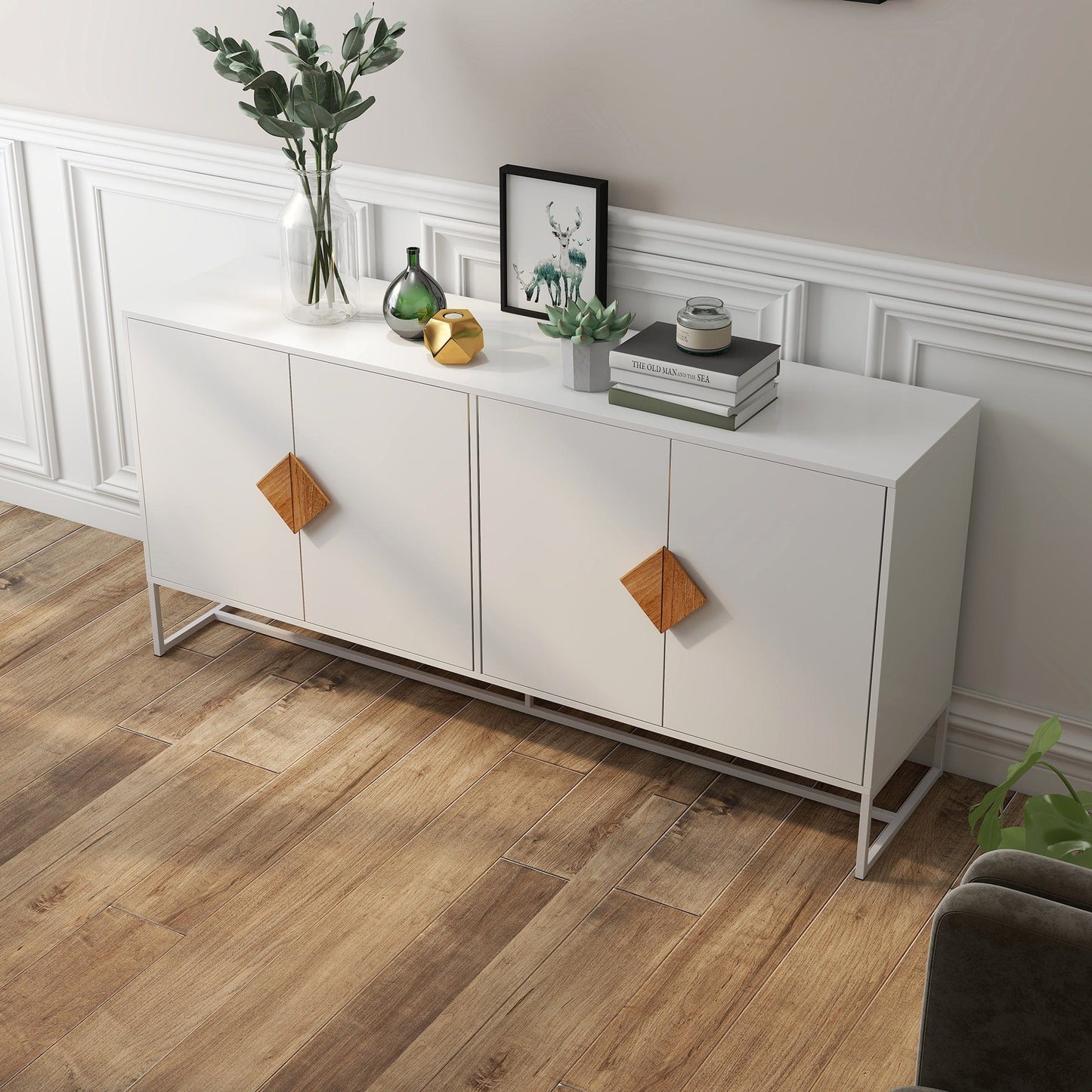 1st Choice Furniture Direct Sideboard 1st Choice White Double Storage Solid Wood Sideboard with 4 Doors