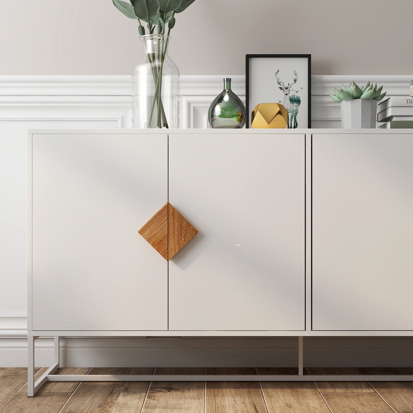 1st Choice Furniture Direct Sideboard 1st Choice White Double Storage Solid Wood Sideboard with 4 Doors