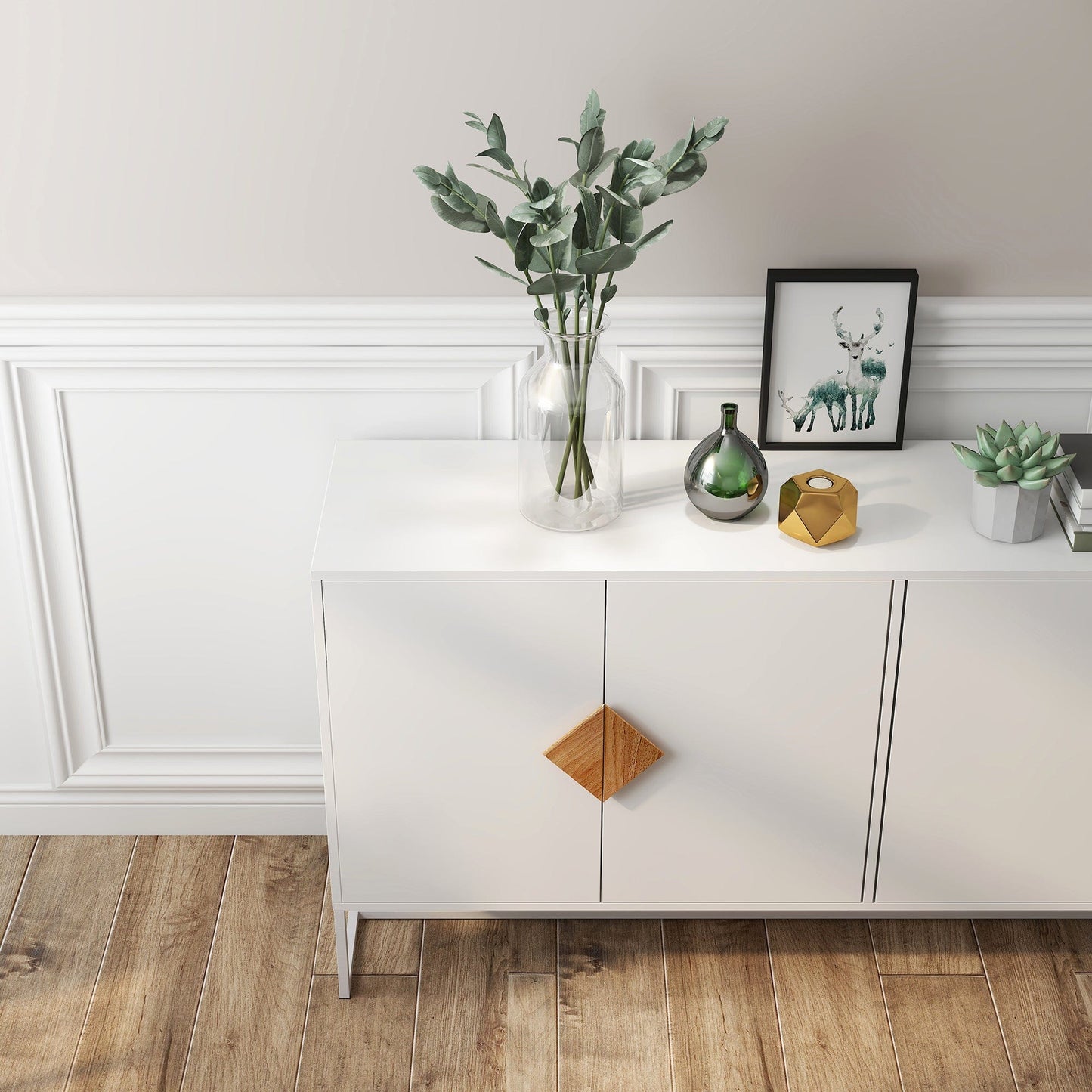 1st Choice Furniture Direct Sideboard 1st Choice White Double Storage Solid Wood Sideboard with 4 Doors