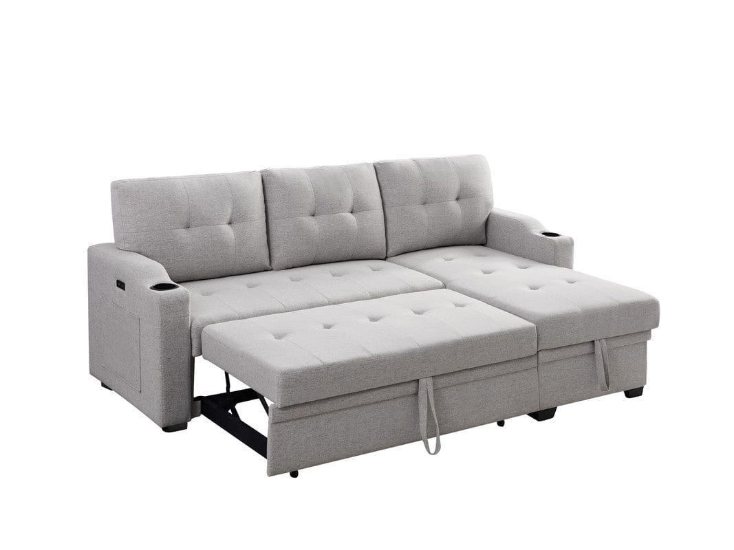 1st Choice Furniture Direct Sleeper Sofa 1st Choice Gray Linen Sleeper Sectional with Cupholder & USB