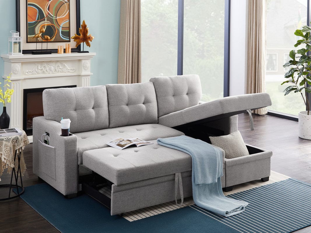 1st Choice Furniture Direct Sleeper Sofa 1st Choice Gray Linen Sleeper Sectional with Cupholder & USB