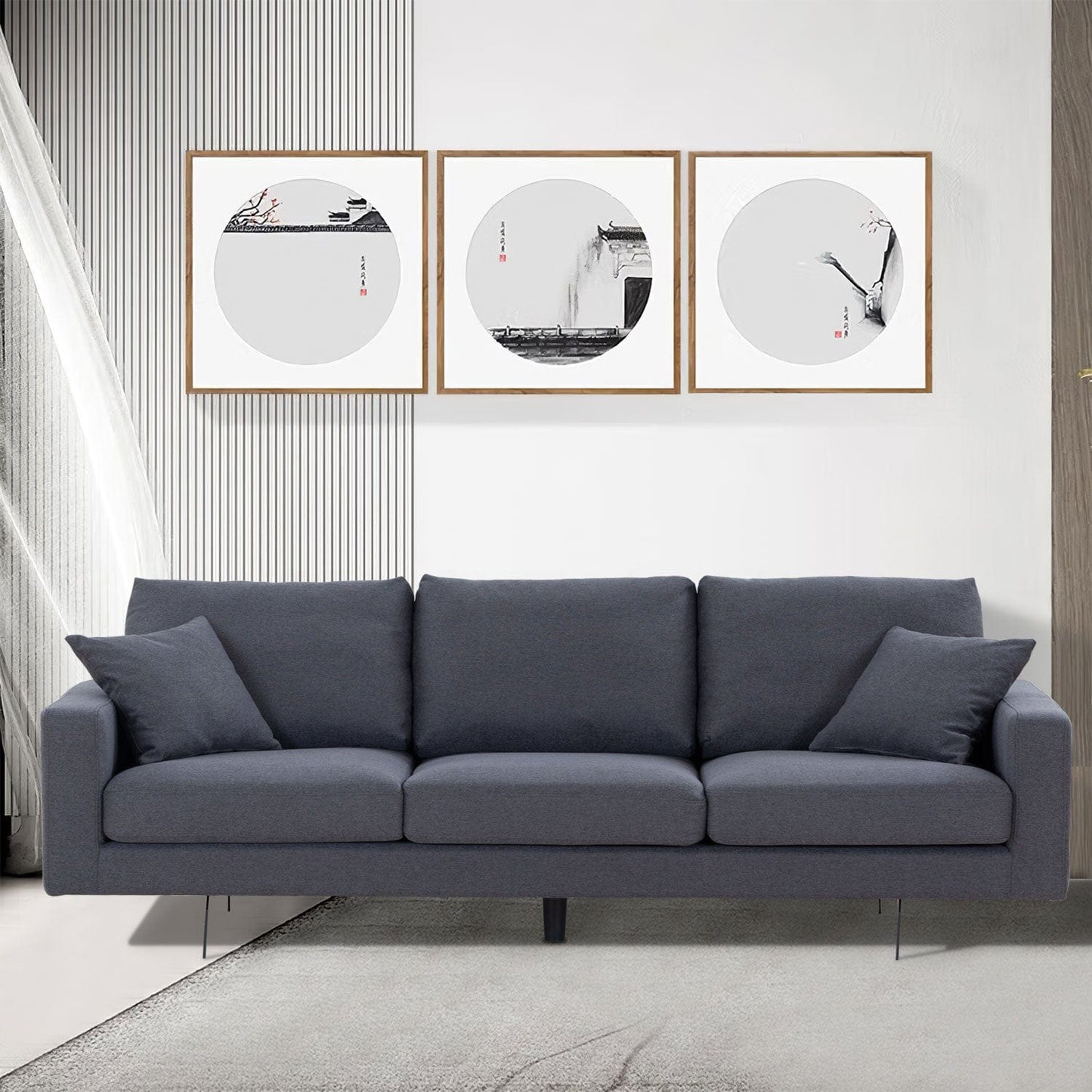 1st Choice Furniture Direct Sofa 1s Choice Contemporary Grey Three-Seat Sofa with Two Pillows