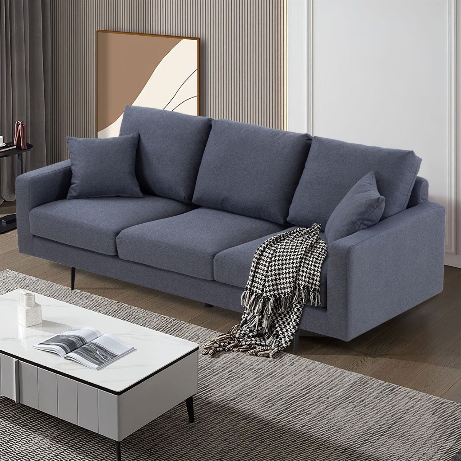 1st Choice Furniture Direct Sofa 1s Choice Contemporary Grey Three-Seat Sofa with Two Pillows