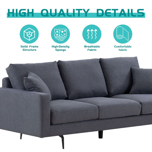 1st Choice Furniture Direct Sofa 1s Choice Contemporary Grey Three-Seat Sofa with Two Pillows