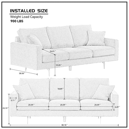 1st Choice Furniture Direct Sofa 1s Choice Contemporary Grey Three-Seat Sofa with Two Pillows