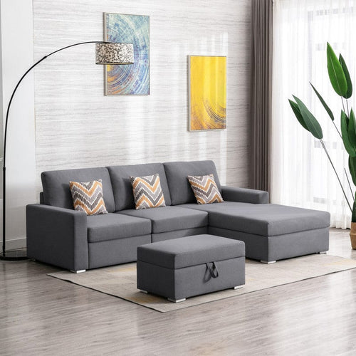 1st Choice Furniture Direct Sofa 1st Choice 4Pc Gray Linen Reversible Sofa Chaise with Ottoman