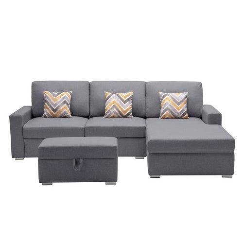 1st Choice Furniture Direct Sofa 1st Choice 4Pc Gray Linen Reversible Sofa Chaise with Ottoman