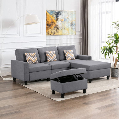 1st Choice Furniture Direct Sofa 1st Choice 4Pc Gray Linen Reversible Sofa Chaise with Ottoman