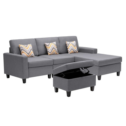 1st Choice Furniture Direct Sofa 1st Choice 4Pc Gray Linen Reversible Sofa Chaise with Ottoman
