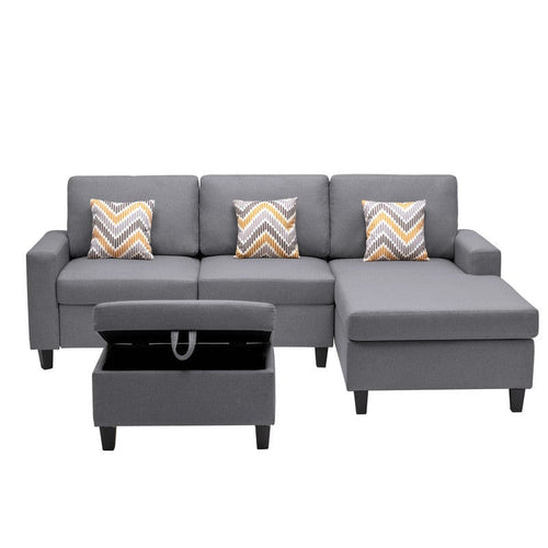 1st Choice Furniture Direct Sofa 1st Choice 4Pc Gray Linen Reversible Sofa Chaise with Ottoman