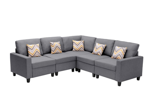 1st Choice Furniture Direct Sofa 1st Choice 5Pc Gray Linen Fabric Reversible Sofa Sectional w/ Pillows