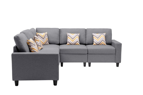 1st Choice Furniture Direct Sofa 1st Choice 5Pc Gray Linen Fabric Reversible Sofa Sectional w/ Pillows