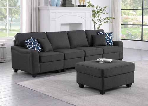 1st Choice Furniture Direct Sofa 1st Choice Dark Gray Linen 5 Seater Sofa and Ottoman