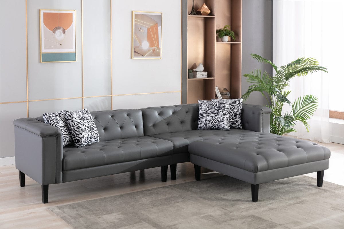 1st Choice Furniture Direct Sofa 1st Choice Gray Tufted Sofa and Ottoman with Accent Pillows