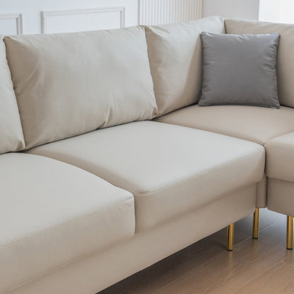 1st Choice Furniture Direct Sofa 1st Choice L-Shaped Corner leather Sofa w/Pillows in Beige Finish