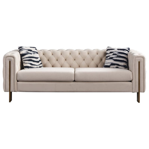 1st Choice Furniture Direct Sofa 1st Choice Modern Velvet Upholstered Tufted- Sofa in Cream Finish