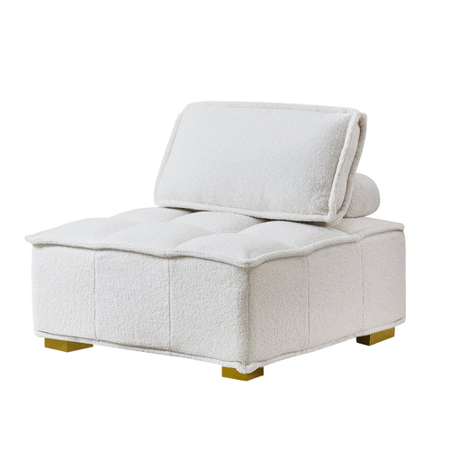1st Choice Furniture Direct Sofa 1st Choice Sofa Ottoman with Gold Wooden Legs and Teddy Fabric (White)