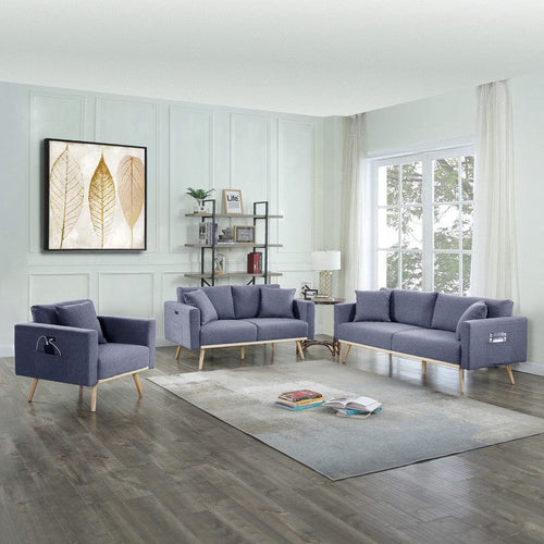 1st Choice Furniture Direct Sofa & Loveseat 1st Choice Dark Gray Linen Living Room Set with Power Ports & Pillows