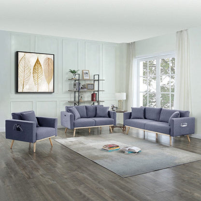 1st Choice Furniture Direct Sofa & Loveseat 1st Choice Dark Gray Linen Living Room Set with Power Ports & Pillows