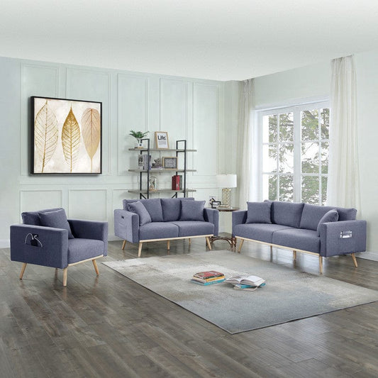 1st Choice Furniture Direct Sofa & Loveseat 1st Choice Dark Gray Linen Living Room Set with Power Ports & Pillows