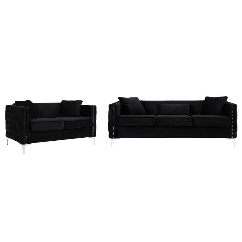 1st Choice Furniture Direct Sofa & Loveseat 1st Choice Modern Black Velvet Sofa and Loveseat Living Room Set