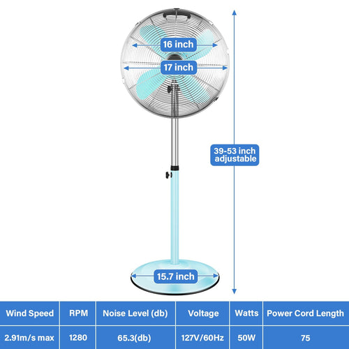 1st Choice Furniture Direct Stand Fan 1st Choice Heavy Duty Green Metal Stand Fan with Adjustable Height