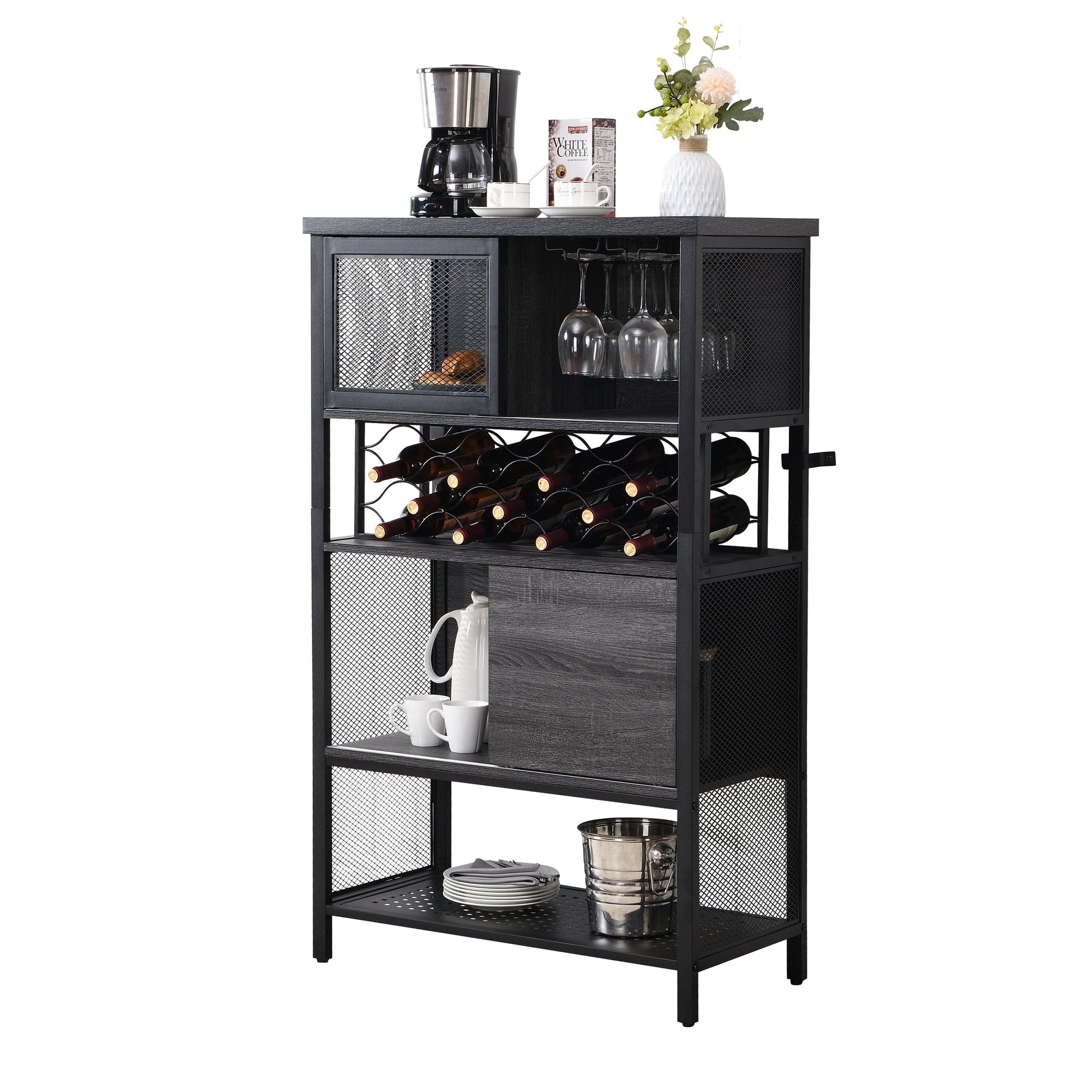 1st Choice Furniture Direct Storage Cabinet 1st Choice Elegant Metal Wood Bar Cabinet with Wine Rack and Holder