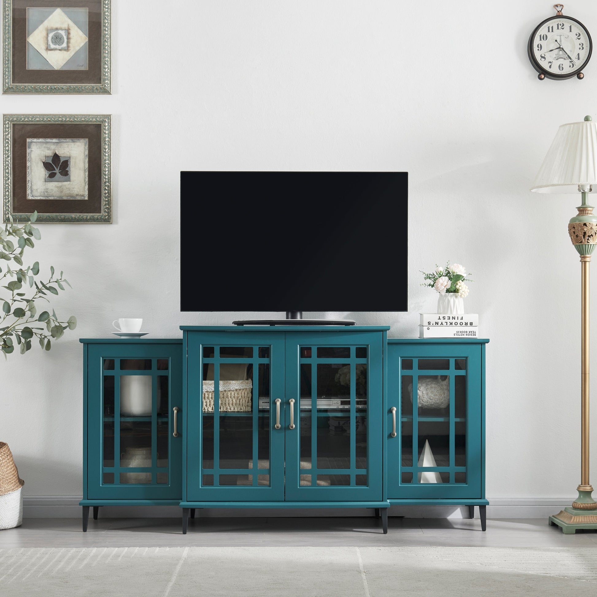 1st Choice Furniture Direct Storage Cabinet 1st Choice Multifunctional Storage Cabinet in Teal Blue w/ Glass Door