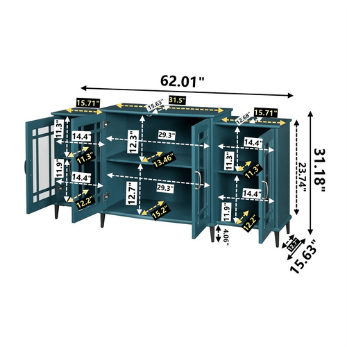 1st Choice Furniture Direct Storage Cabinet 1st Choice Multifunctional Storage Cabinet in Teal Blue w/ Glass Door