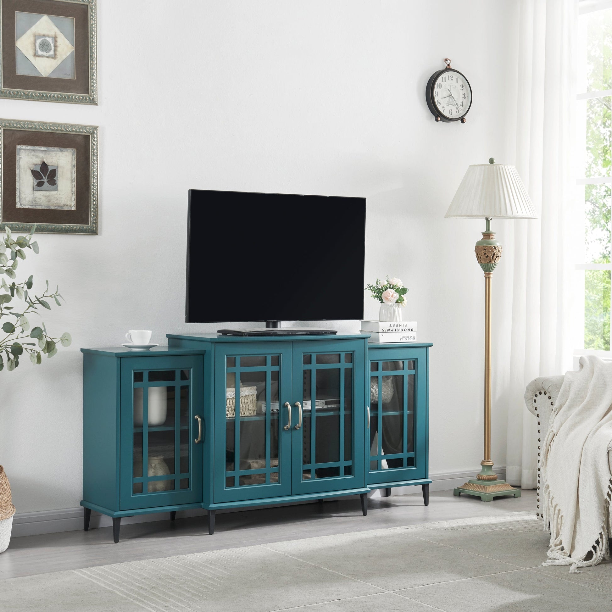 1st Choice Furniture Direct Storage Cabinet 1st Choice Multifunctional Storage Cabinet in Teal Blue w/ Glass Door