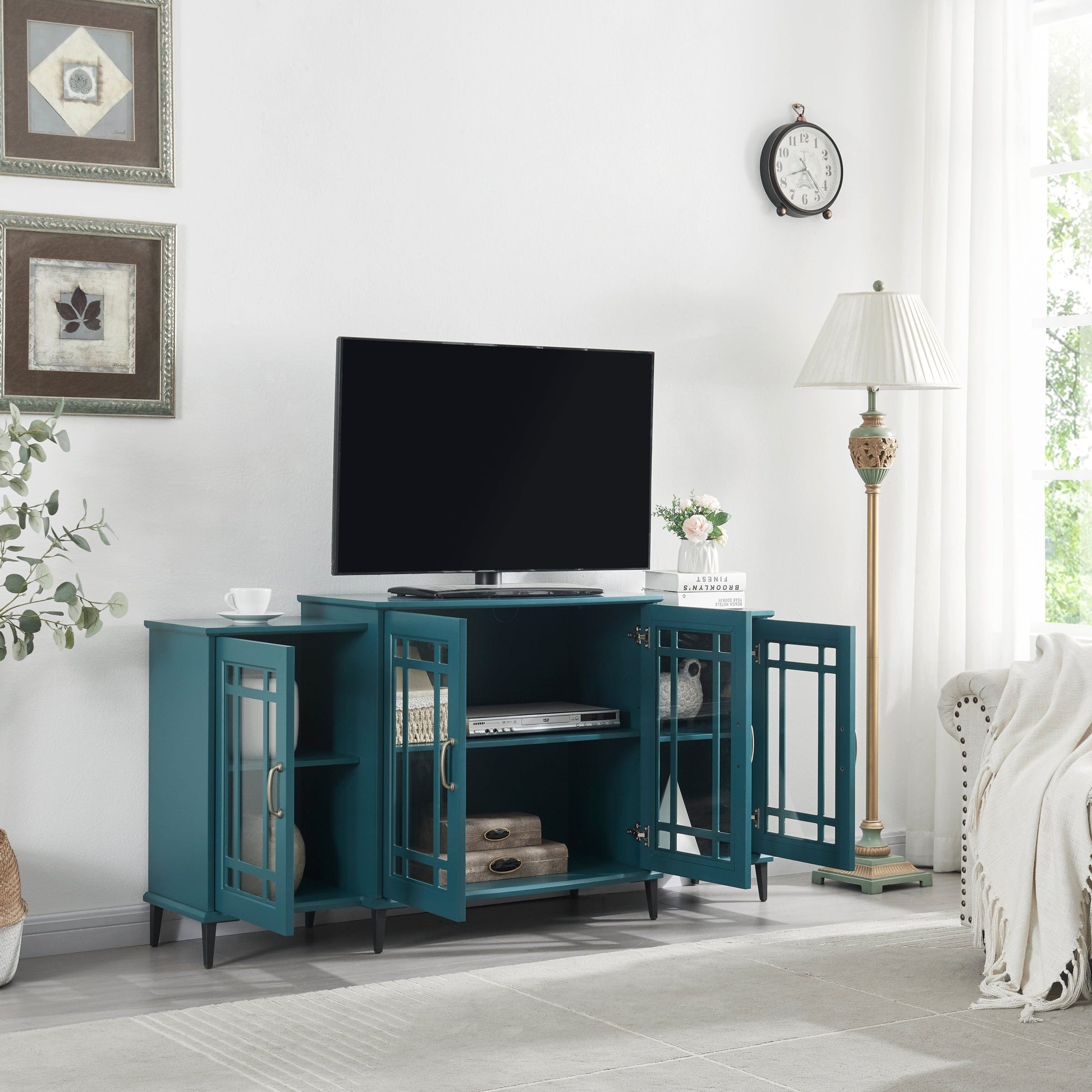 1st Choice Furniture Direct Storage Cabinet 1st Choice Multifunctional Storage Cabinet in Teal Blue w/ Glass Door