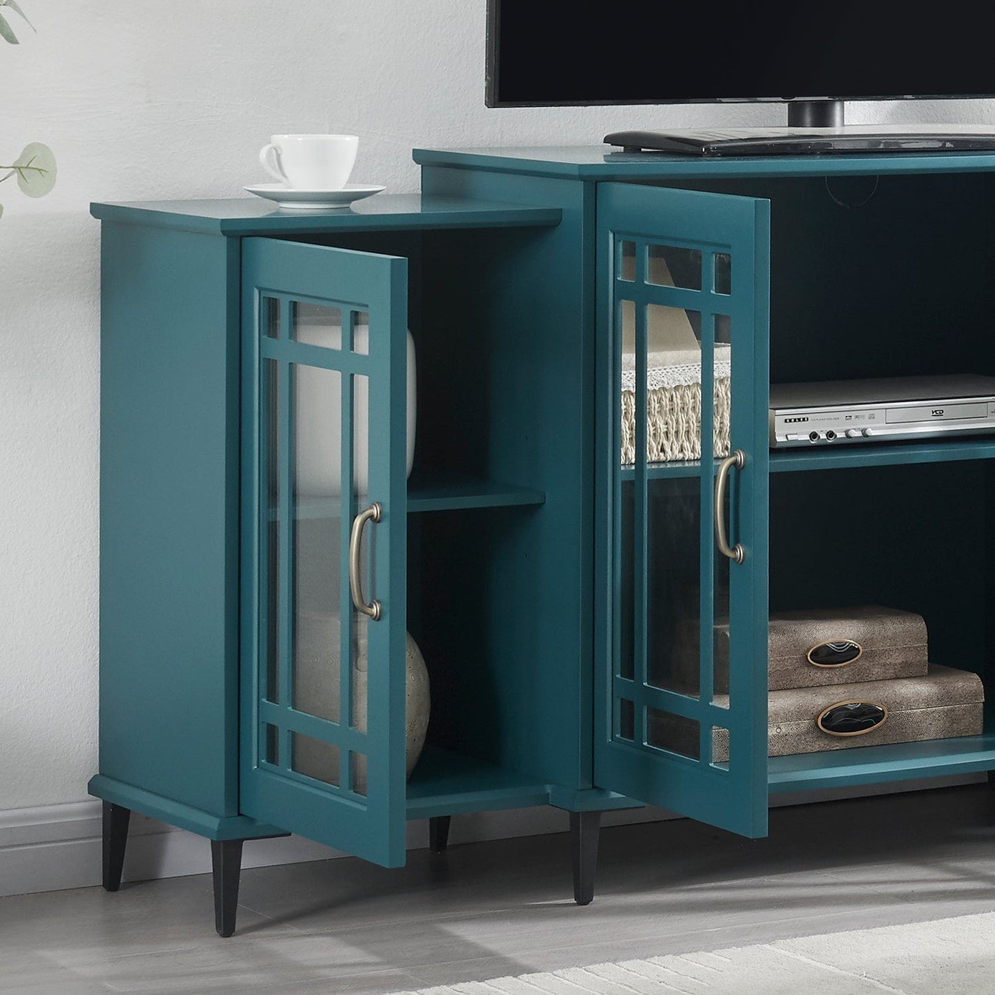 1st Choice Furniture Direct Storage Cabinet 1st Choice Multifunctional Storage Cabinet in Teal Blue w/ Glass Door