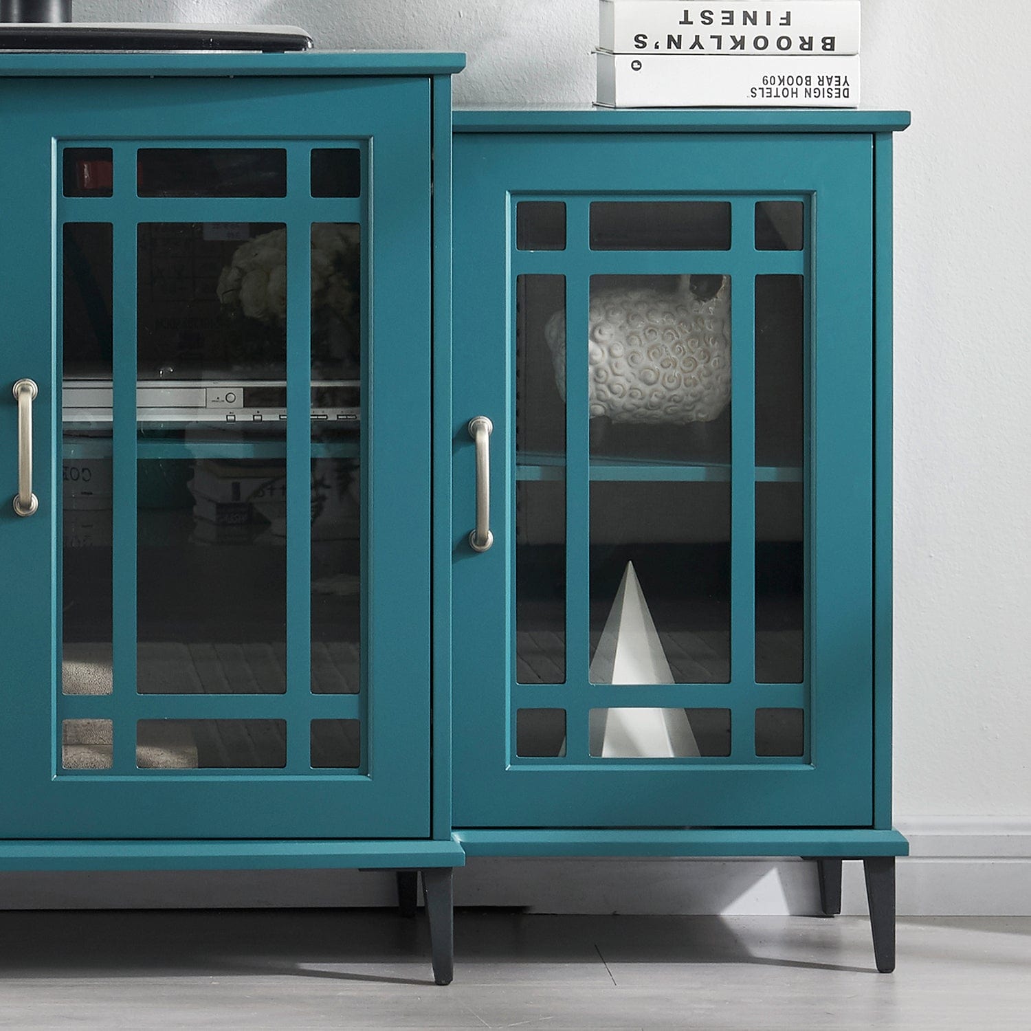 1st Choice Furniture Direct Storage Cabinet 1st Choice Multifunctional Storage Cabinet in Teal Blue w/ Glass Door