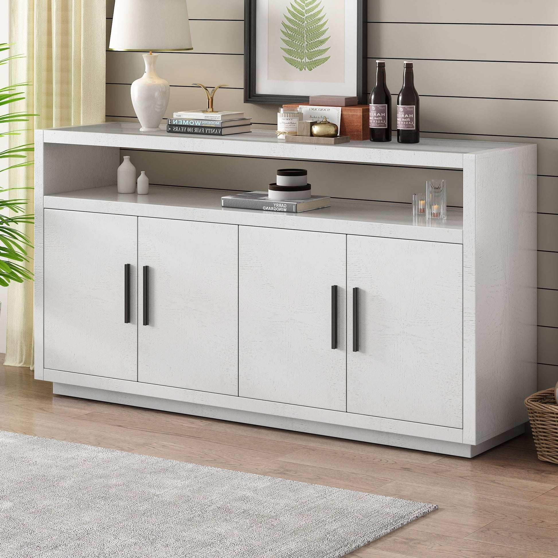 1st Choice Furniture Direct Storage Cabinet 1st Choice Stylish Wooden Storage Cabinet w/ Glass Top & 4 Metal Handles