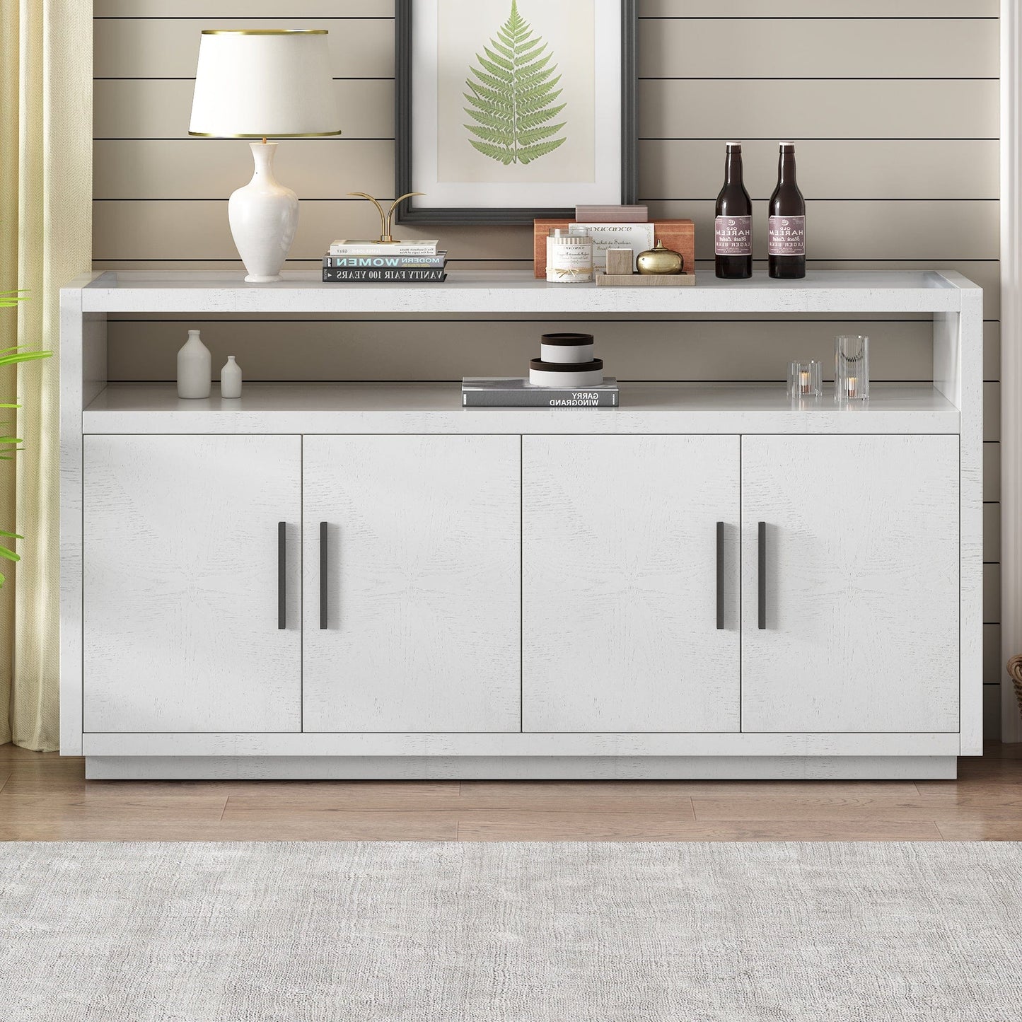 1st Choice Furniture Direct Storage Cabinet 1st Choice Stylish Wooden Storage Cabinet w/ Glass Top & 4 Metal Handles