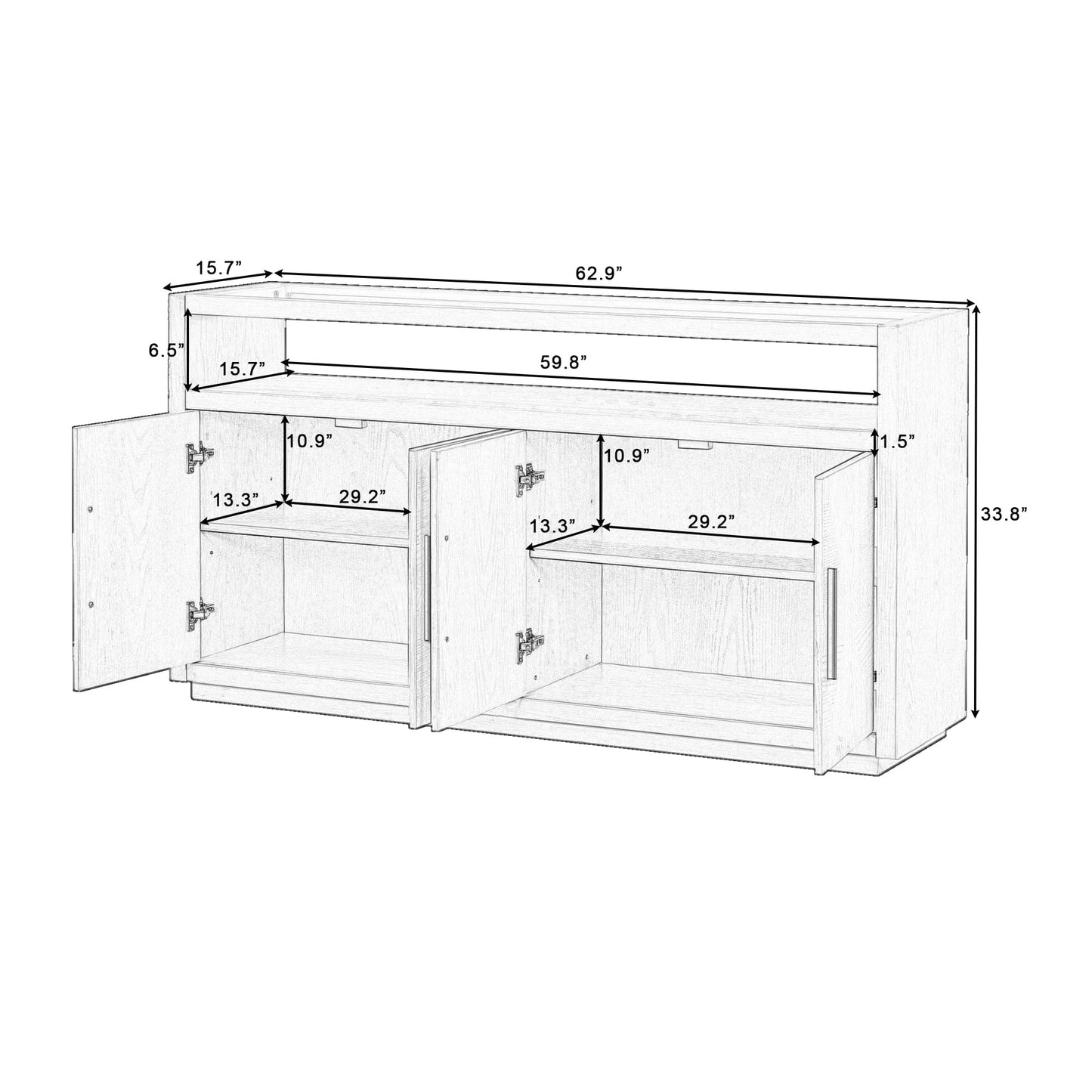 1st Choice Furniture Direct Storage Cabinet 1st Choice Stylish Wooden Storage Cabinet w/ Glass Top & 4 Metal Handles
