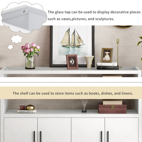 1st Choice Furniture Direct Storage Cabinet 1st Choice Stylish Wooden Storage Cabinet w/ Glass Top & 4 Metal Handles