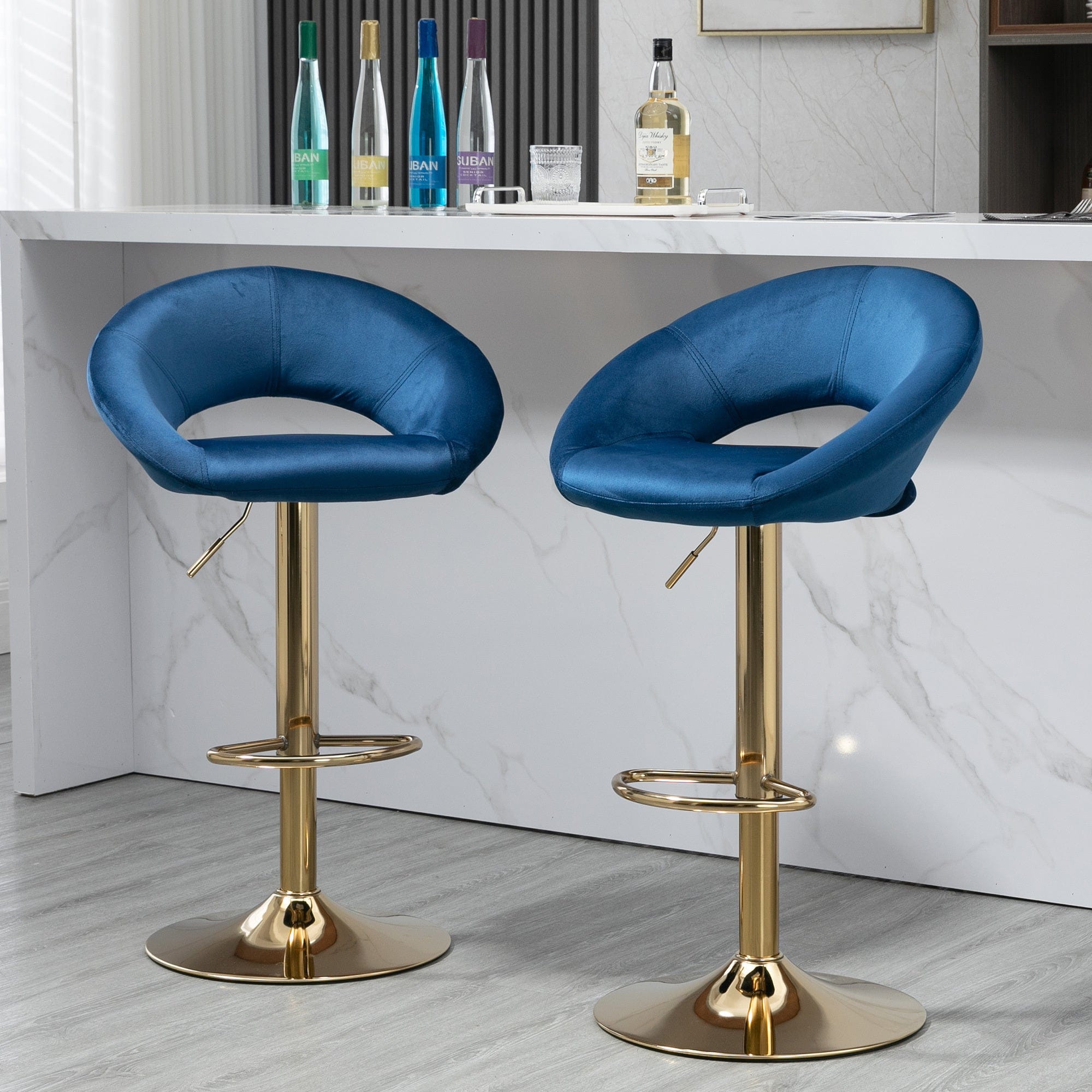 1st Choice Modern Dark Blue Velvet Adjustable Counter Height Chair