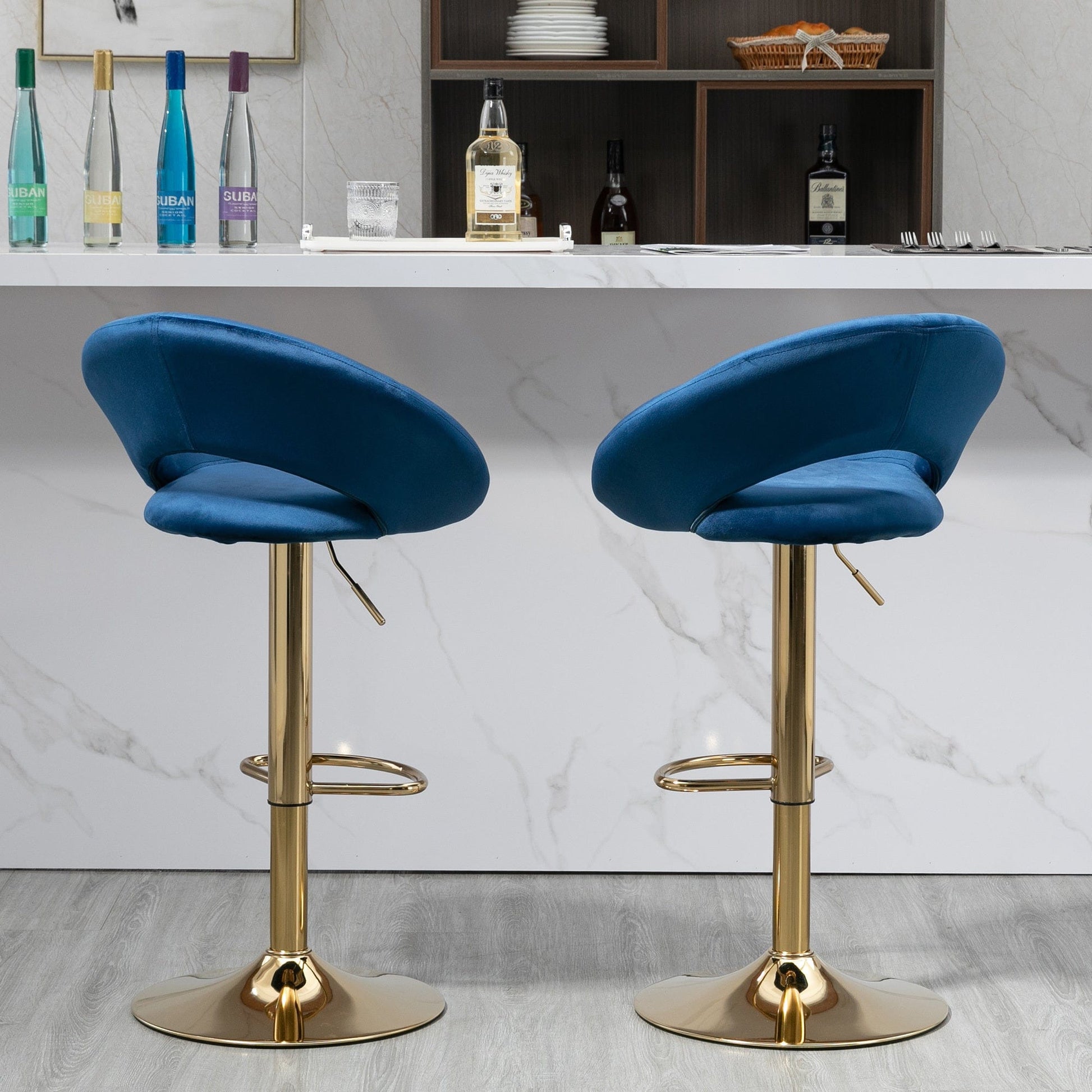 1st Choice Furniture Direct Swivel Bar Stool 1st Choice Modern Dark Blue Velvet Adjustable Counter Height Chair