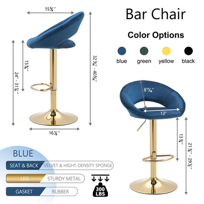 1st Choice Furniture Direct Swivel Bar Stool 1st Choice Modern Dark Blue Velvet Adjustable Counter Height Chair