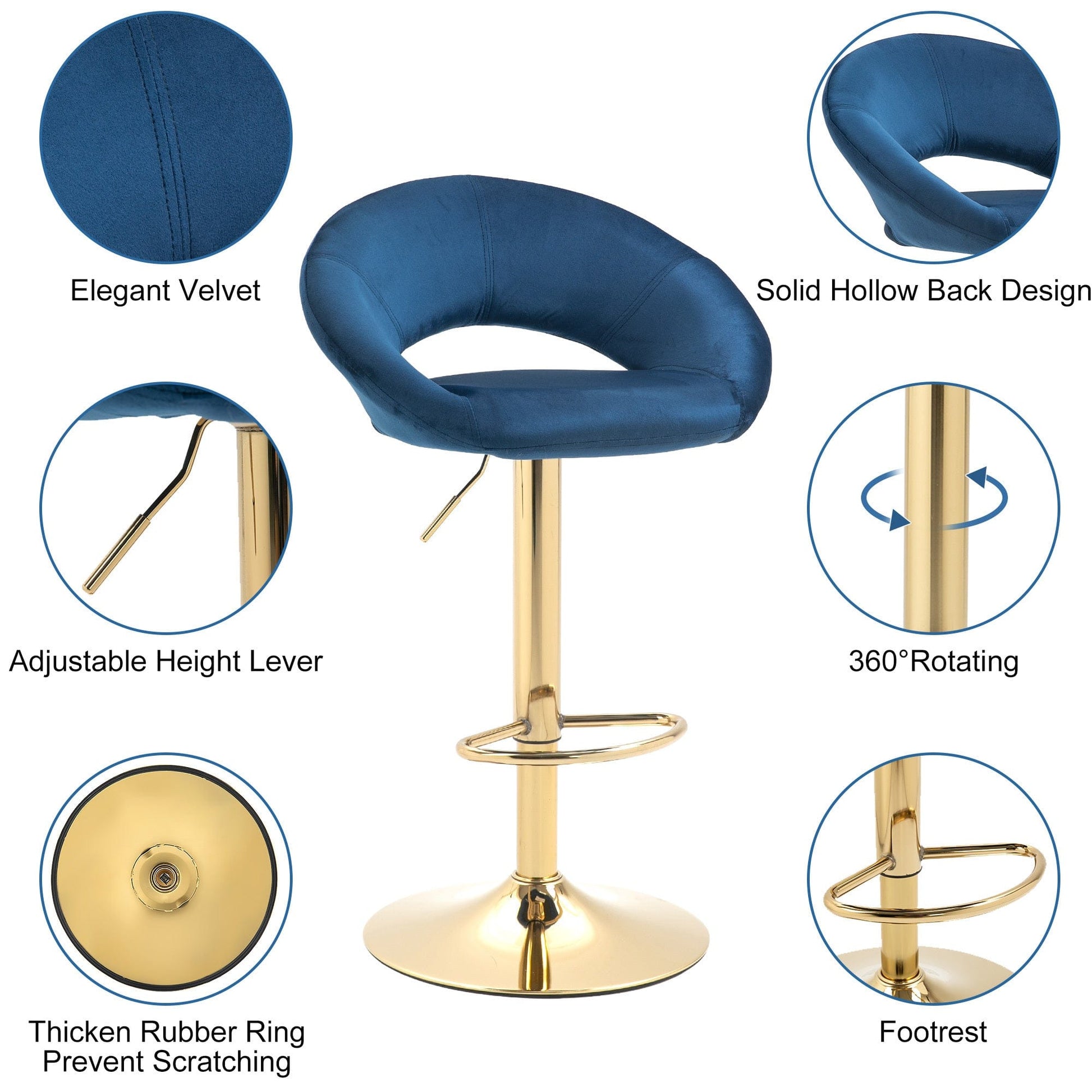 1st Choice Furniture Direct Swivel Bar Stool 1st Choice Modern Dark Blue Velvet Adjustable Counter Height Chair