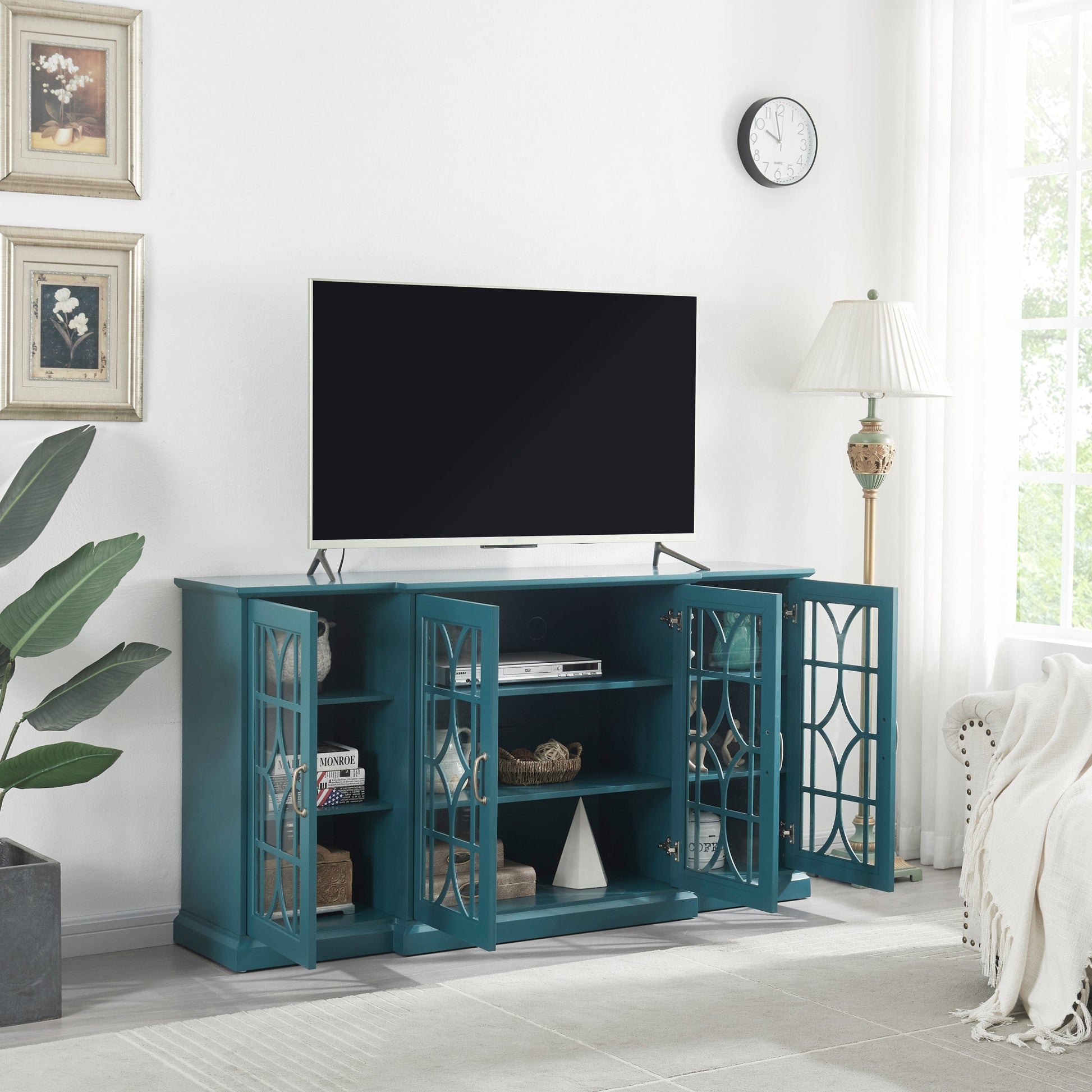 1st Choice Furniture Direct TV Stand 1st Choice Teal Blue 63" TV Stand with Glass Door & Adjustable Shelves