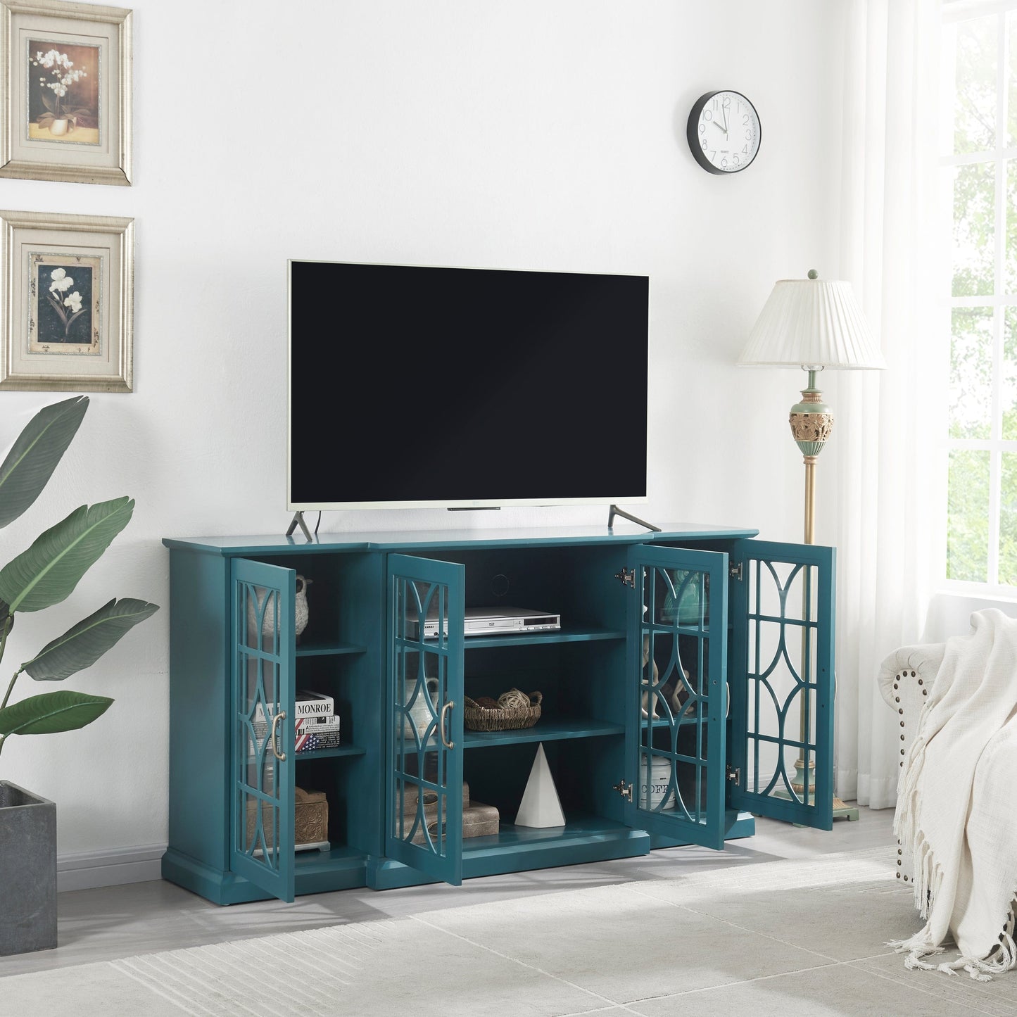 1st Choice Furniture Direct TV Stand 1st Choice Teal Blue TV Stand with Glass Door and Adjustable Shelves