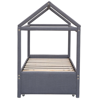 1st Choice Furniture Direct Twin Bed 1st Choice Twin Size Grey Upholstered House Bed with Trundle