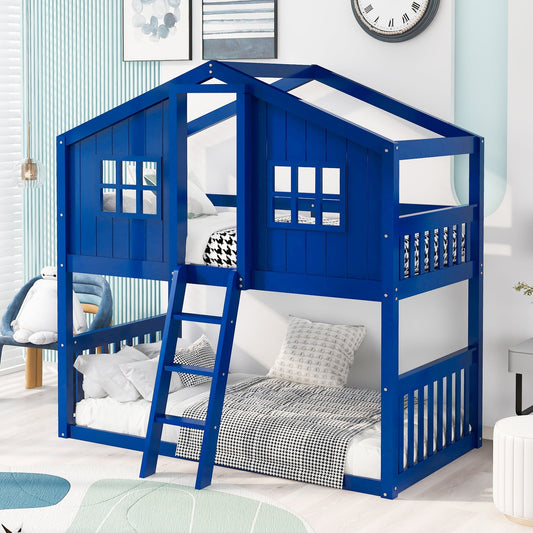 1st Choice Furniture Direct Twin Bunk Bed 1st Choice Blue Wooden Twin over Twin House Bunk Bed with Ladder