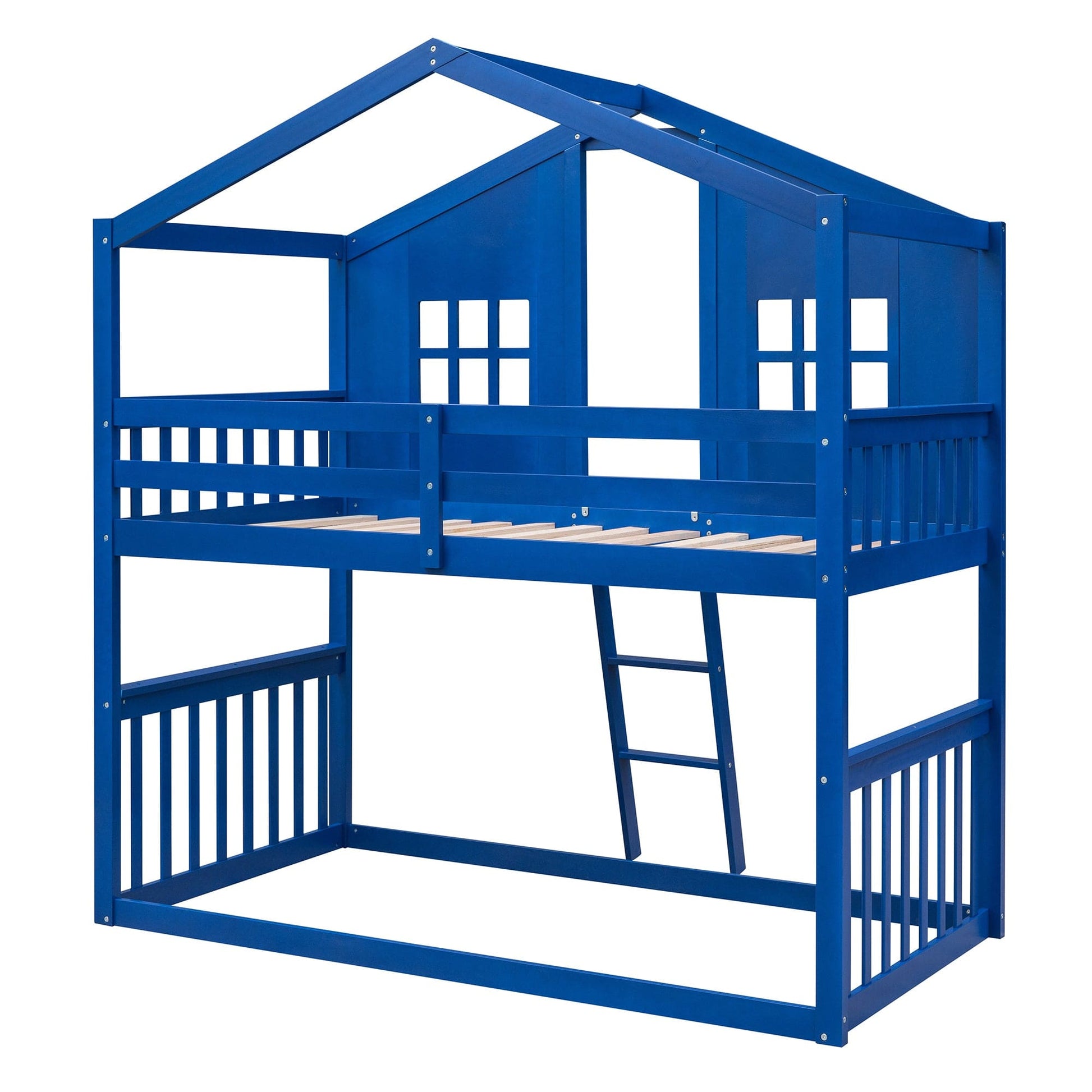1st Choice Furniture Direct Twin Bunk Bed 1st Choice Blue Wooden Twin over Twin House Bunk Bed with Ladder