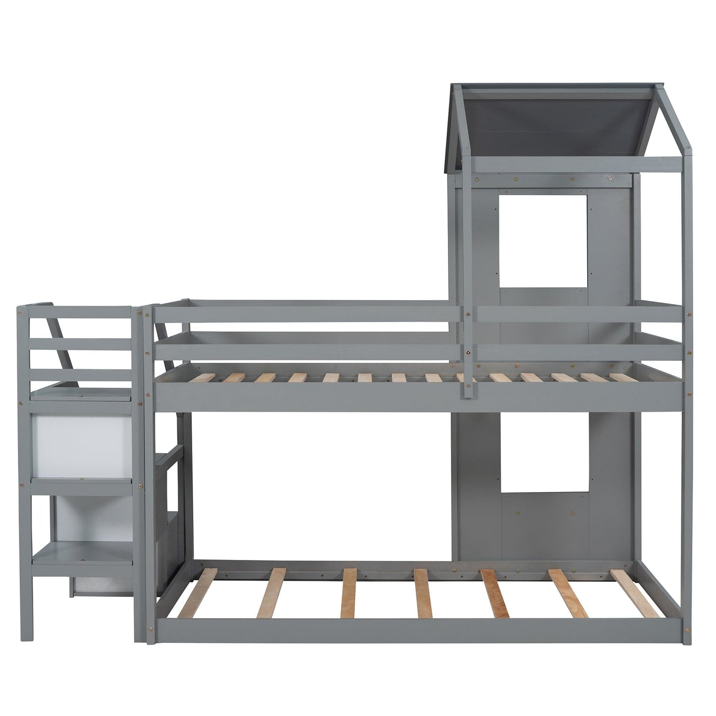 1st Choice Furniture Direct Twin Bunk Bed 1st Choice Twin Wood Bunk Bed with Storage Stairs, Roof & Ladder