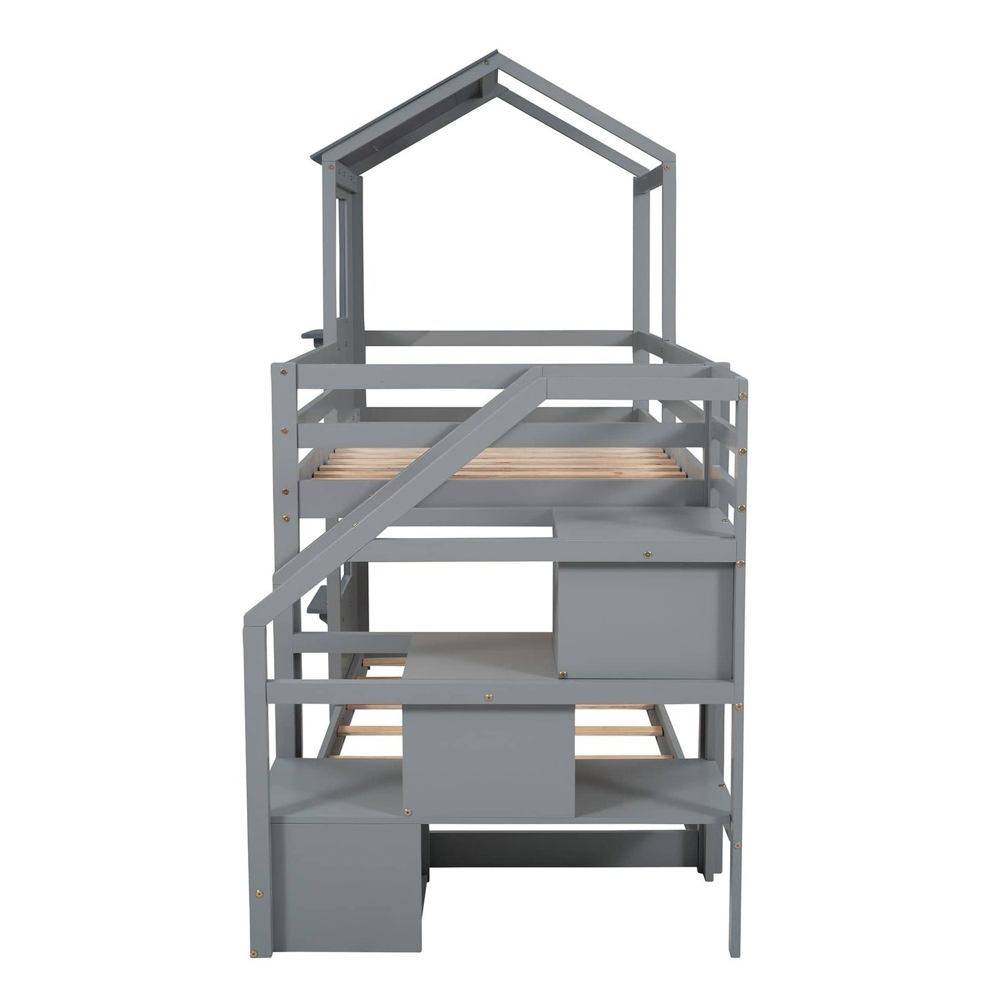 1st Choice Furniture Direct Twin Bunk Bed 1st Choice Twin Wood Bunk Bed with Storage Stairs, Roof & Ladder